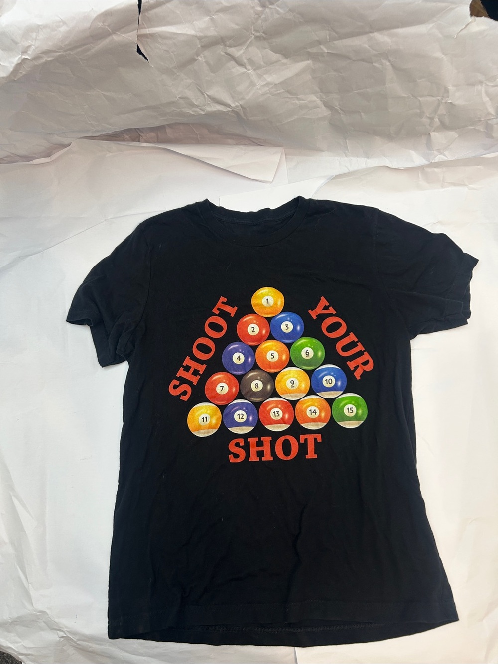 ‘Shoot Your Shot' Billiards Pool Balls Graphic Black Tee (No Tag)